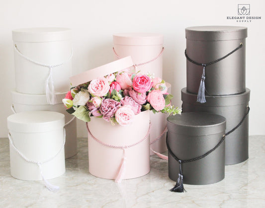 Pearly Round Flower Hat Gift Box with Tassel - Elegant Supply