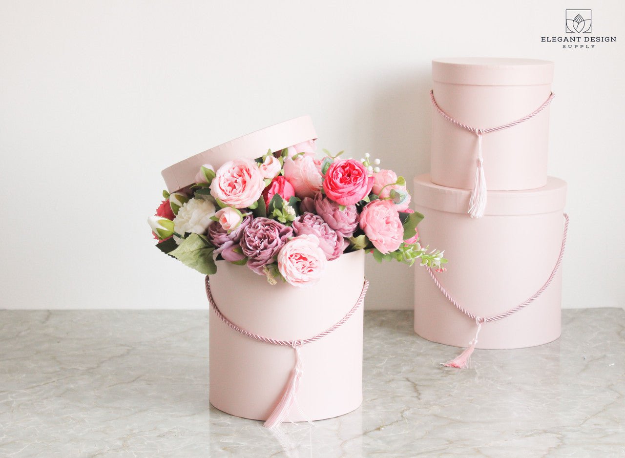 Pearly Round Flower Hat Gift Box with Tassel - Elegant Supply
