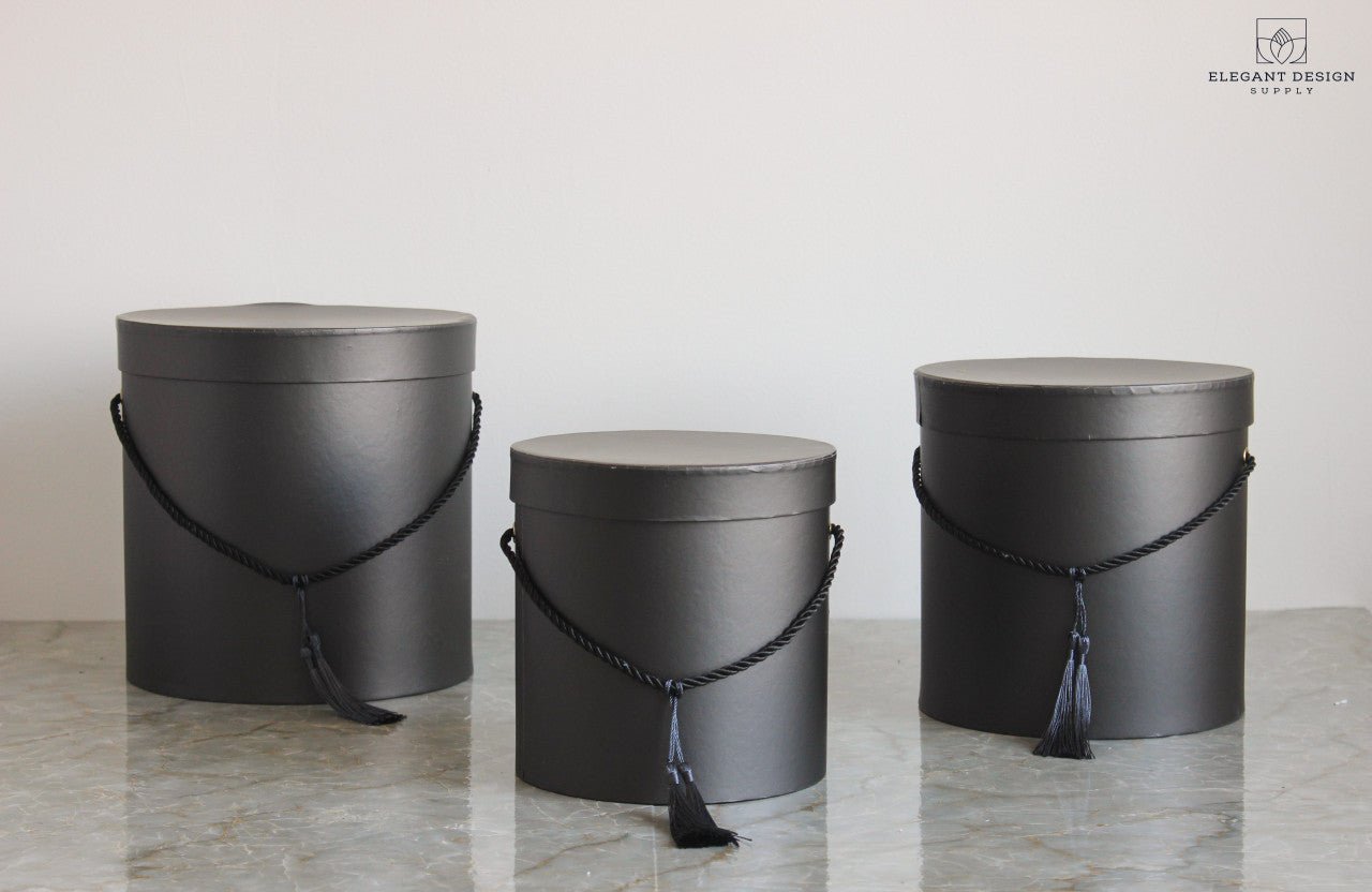 Pearly Round Flower Hat Gift Box with Tassel - Elegant Supply