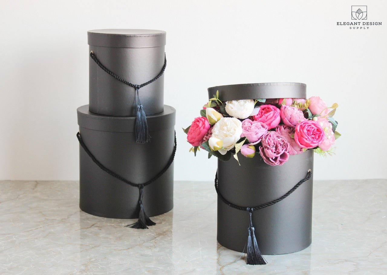 Pearly Round Flower Hat Gift Box with Tassel - Elegant Supply