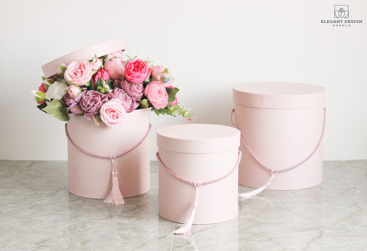Pearly Round Flower Hat Gift Box with Tassel - Elegant Supply