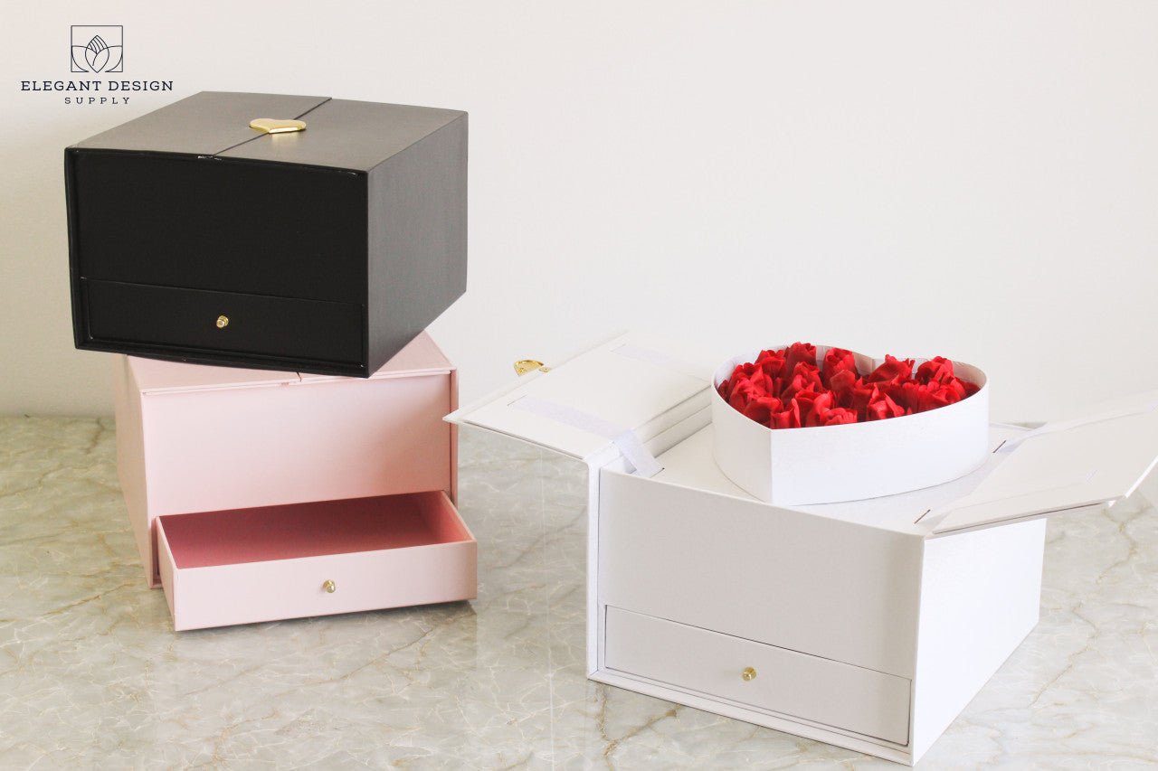 Pull - up Heart Flower Box with Drawer - Elegant Supply