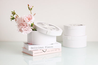 Round Flower Gift box with Clear Lid and Ribbon - Elegant Supply