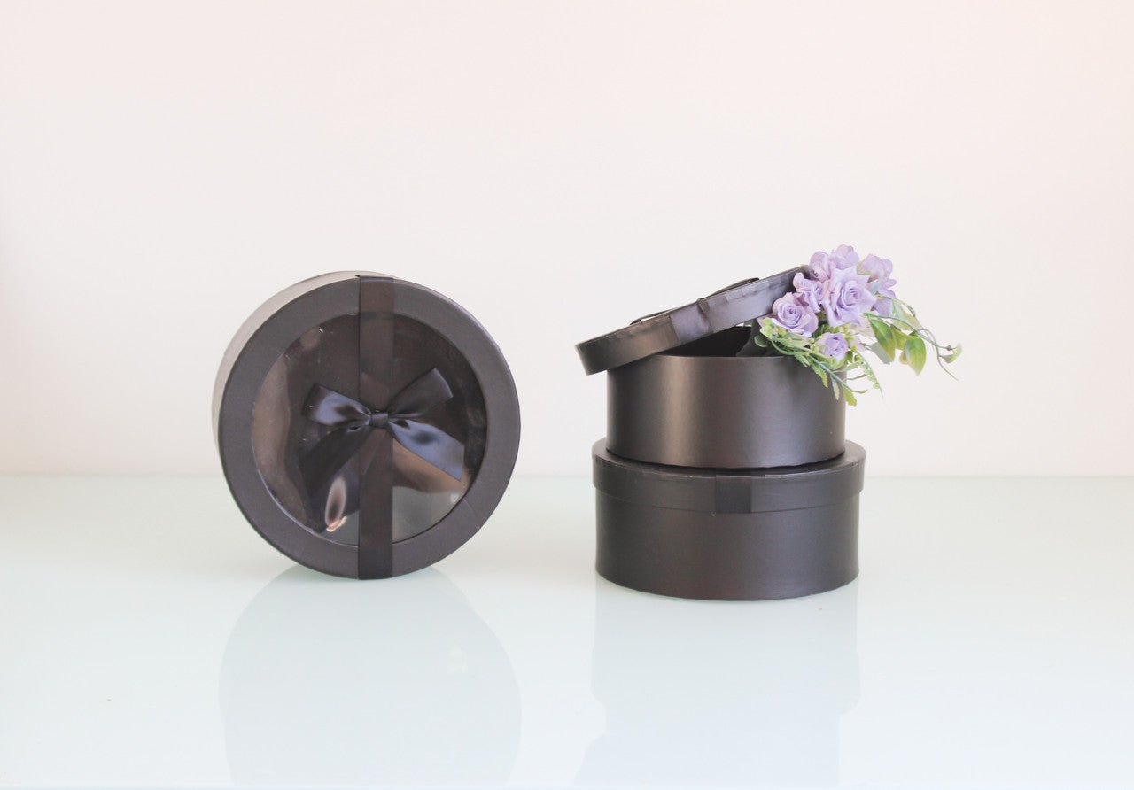 Round Flower Gift box with Clear Lid and Ribbon - Elegant Supply