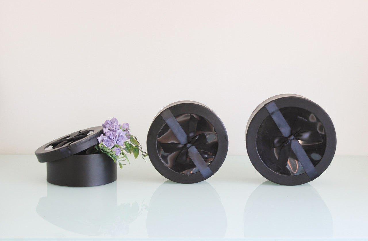 Round Flower Gift box with Clear Lid and Ribbon - Elegant Supply