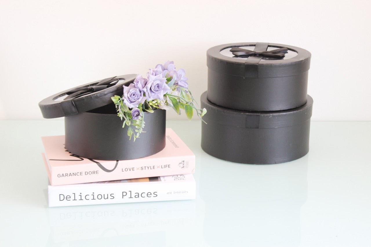 Round Flower Gift box with Clear Lid and Ribbon - Elegant Supply