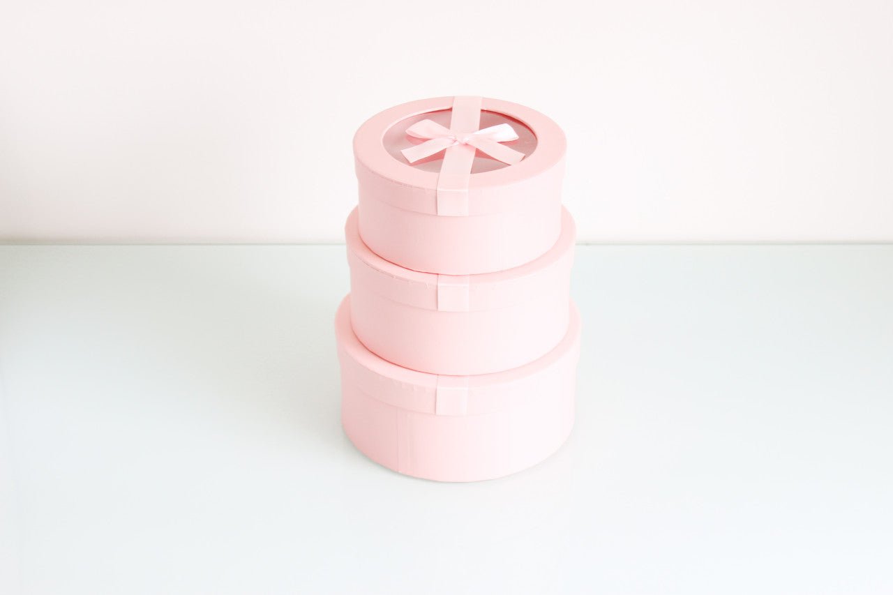 Round Flower Gift box with Clear Lid and Ribbon - Elegant Supply