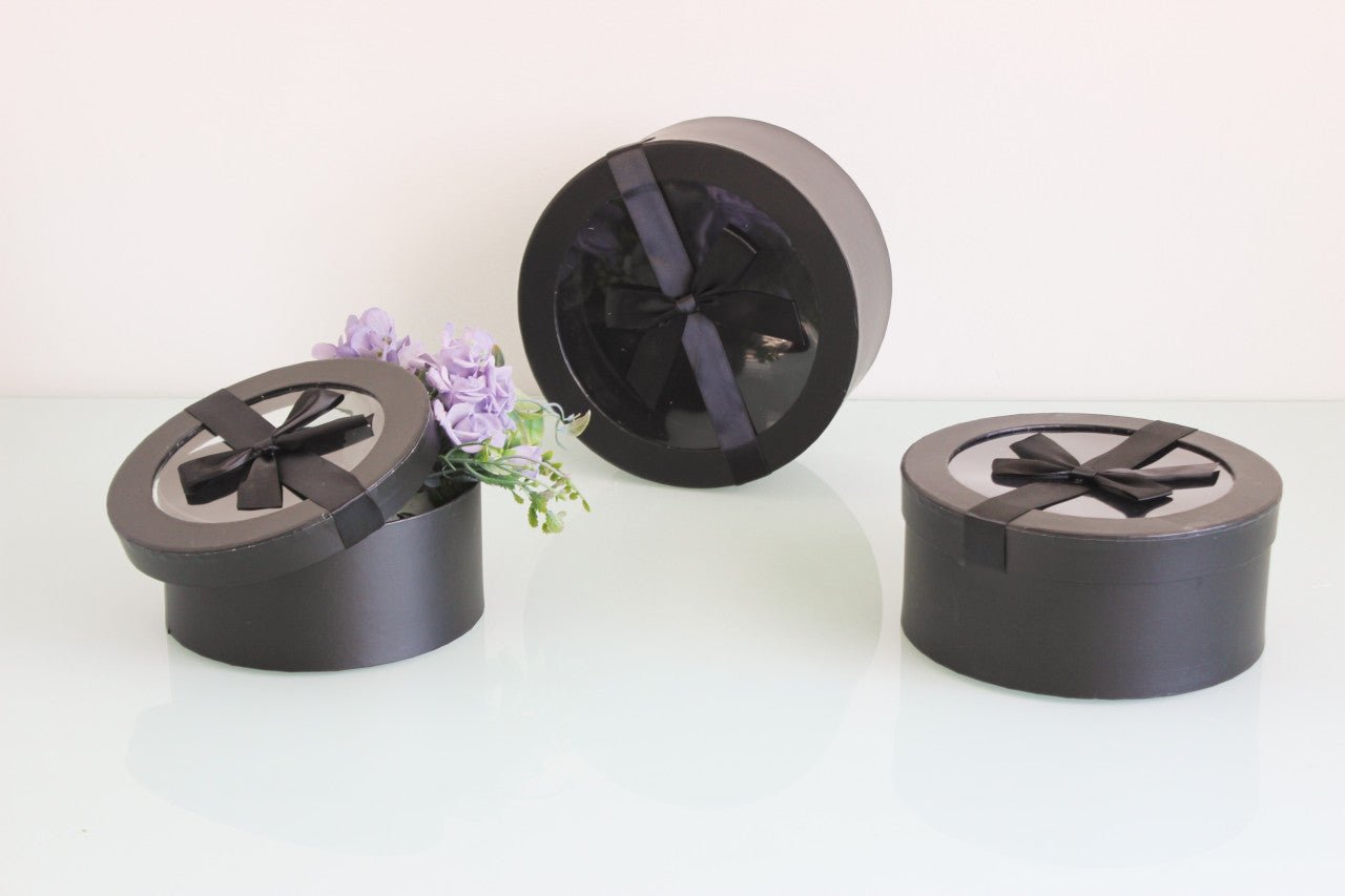 Round Flower Gift box with Clear Lid and Ribbon - Elegant Supply