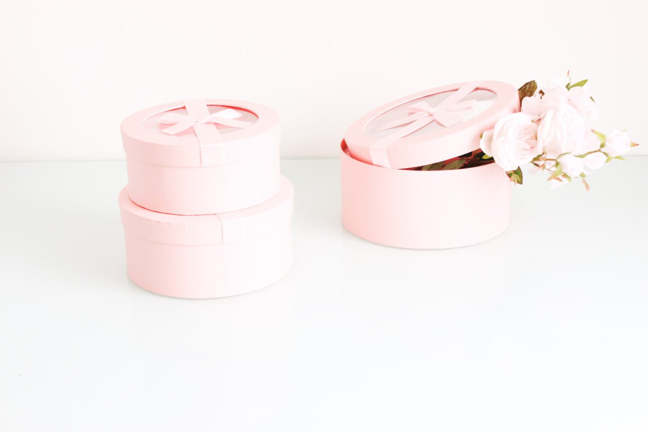 Round Flower Gift box with Clear Lid and Ribbon - Elegant Supply