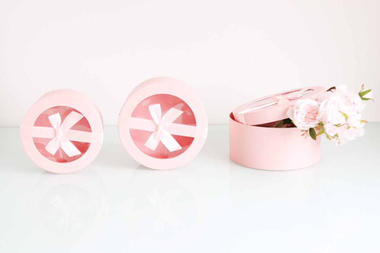 Round Flower Gift box with Clear Lid and Ribbon - Elegant Supply