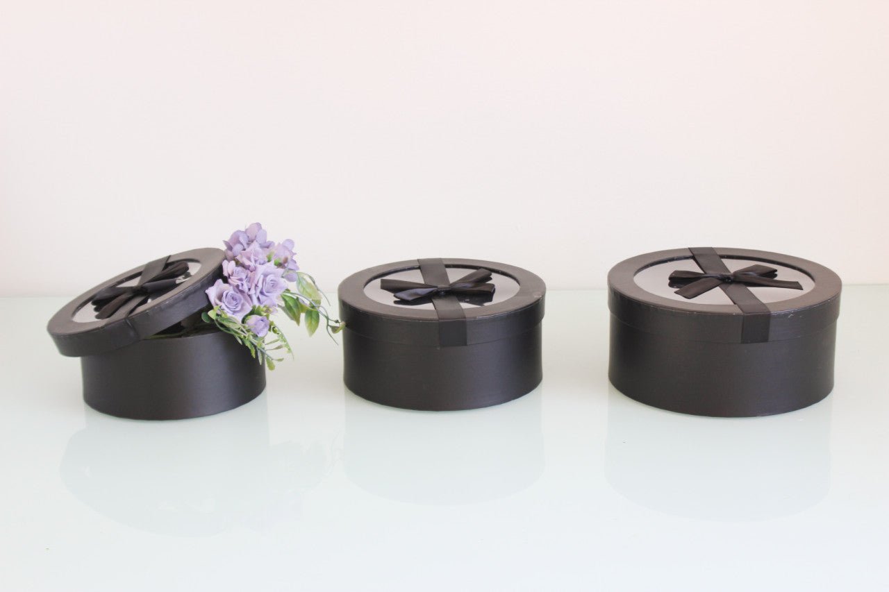 Round Flower Gift box with Clear Lid and Ribbon - Elegant Supply