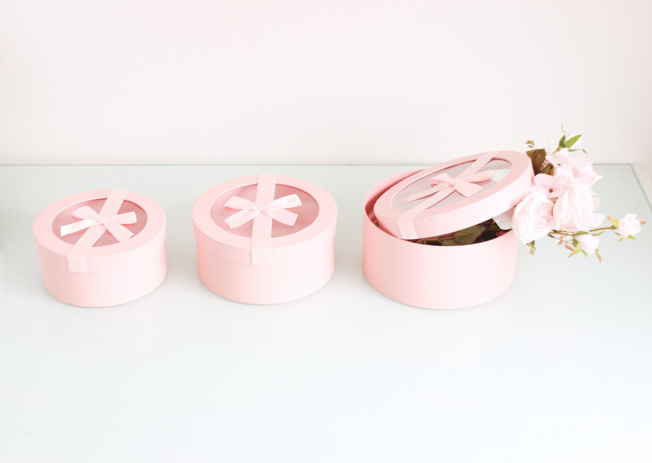 Round Flower Gift box with Clear Lid and Ribbon - Elegant Supply