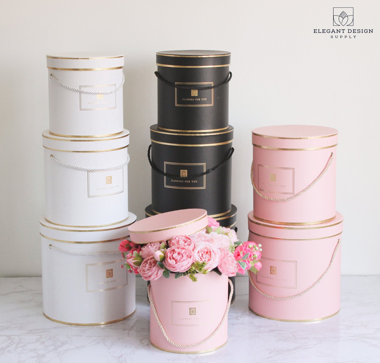 Round "Flowers for you" Hat Flower Box - Elegant Supply