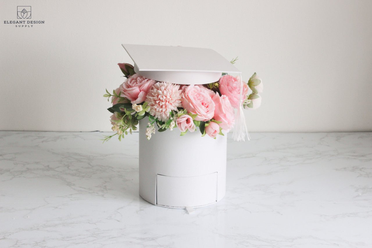Round Graduation Hat Flower Box with Drawer - Elegant Supply