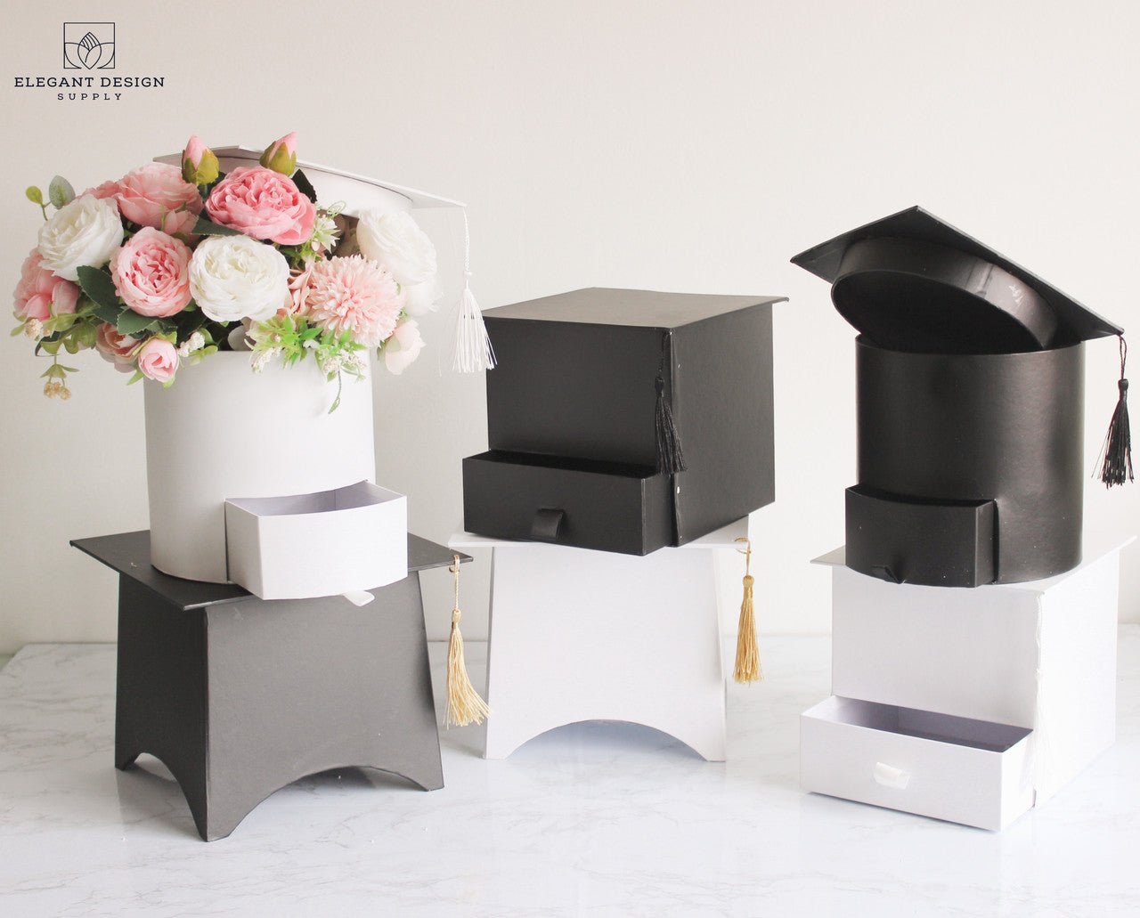 Round Graduation Hat Flower Box with Drawer - Elegant Supply