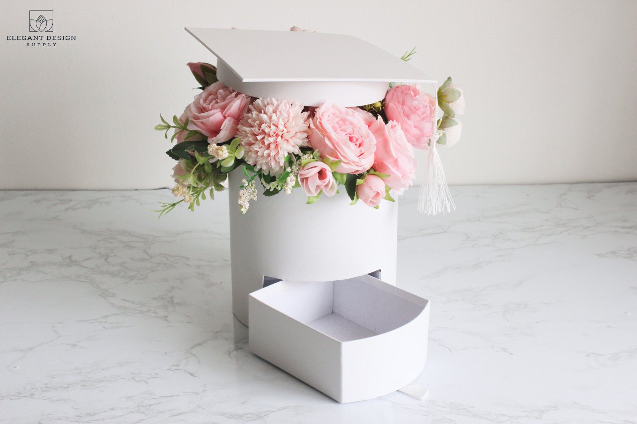 Round Graduation Hat Flower Box with Drawer - Elegant Supply