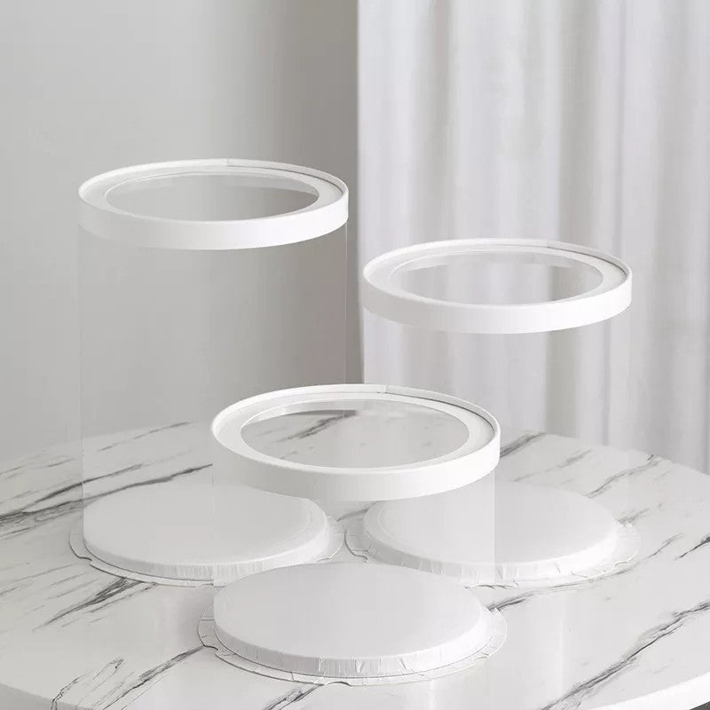 Round Tall Transparent Clear Box with base and CLEAR Lid - Elegant Supply