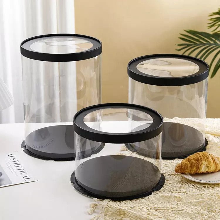 Round Tall Transparent Clear Box with base and CLEAR Lid - Elegant Supply