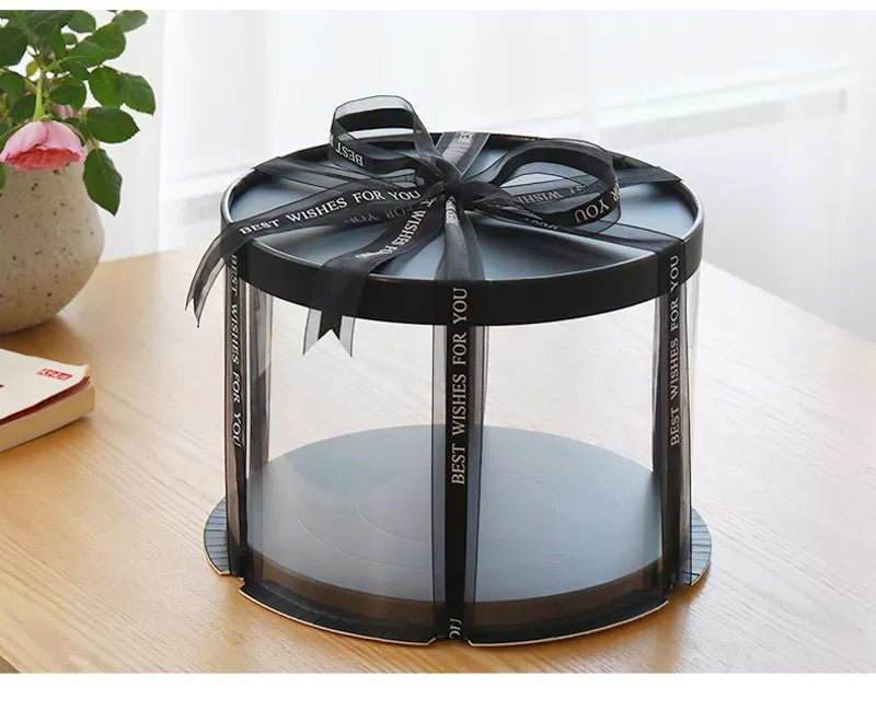 Round Tall Transparent Clear Box with base and CLEAR Lid - Elegant Supply