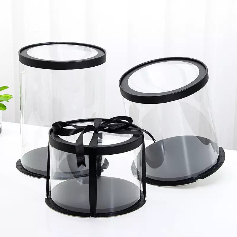Round Tall Transparent Clear Box with base and CLEAR Lid - Elegant Supply