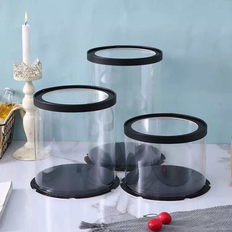 Round Tall Transparent Clear Box with base and CLEAR Lid - Elegant Supply