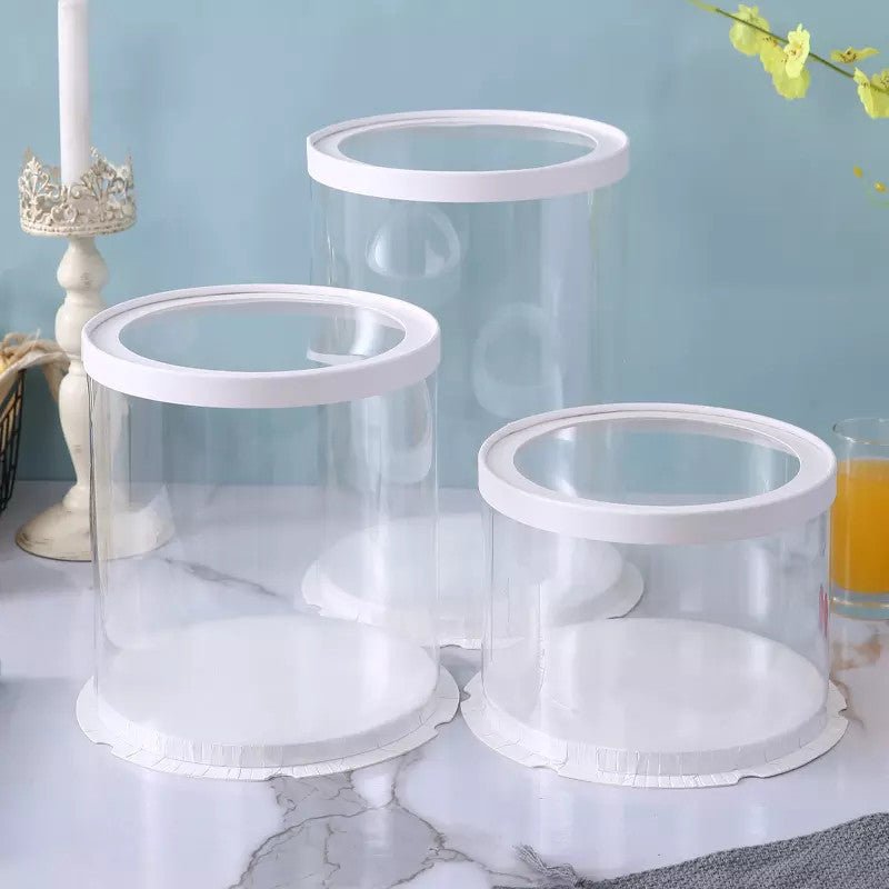 Round Tall Transparent Clear Box with base and CLEAR Lid - Elegant Supply