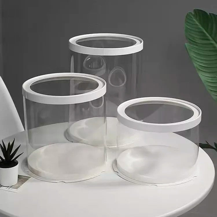 Round Tall Transparent Clear Box with base and CLEAR Lid - Elegant Supply