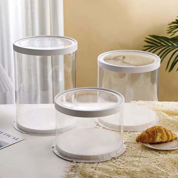 Round Tall Transparent Clear Box with base and CLEAR Lid - Elegant Supply