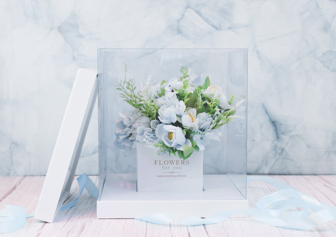Square Clear Transparent PVC Flower Box with Lid and Base - Elegant Supply