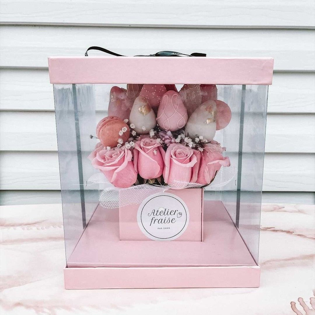 Square Clear Transparent PVC Flower Box with Lid and Base - Elegant Supply