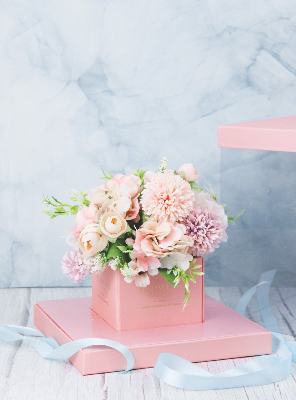 Square Clear Transparent PVC Flower Box with Lid and Base - Elegant Supply