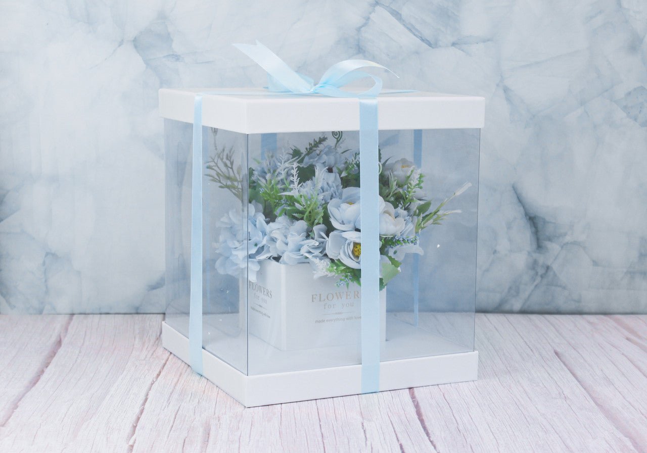 Square Clear Transparent PVC Flower Box with Lid and Base - Elegant Supply