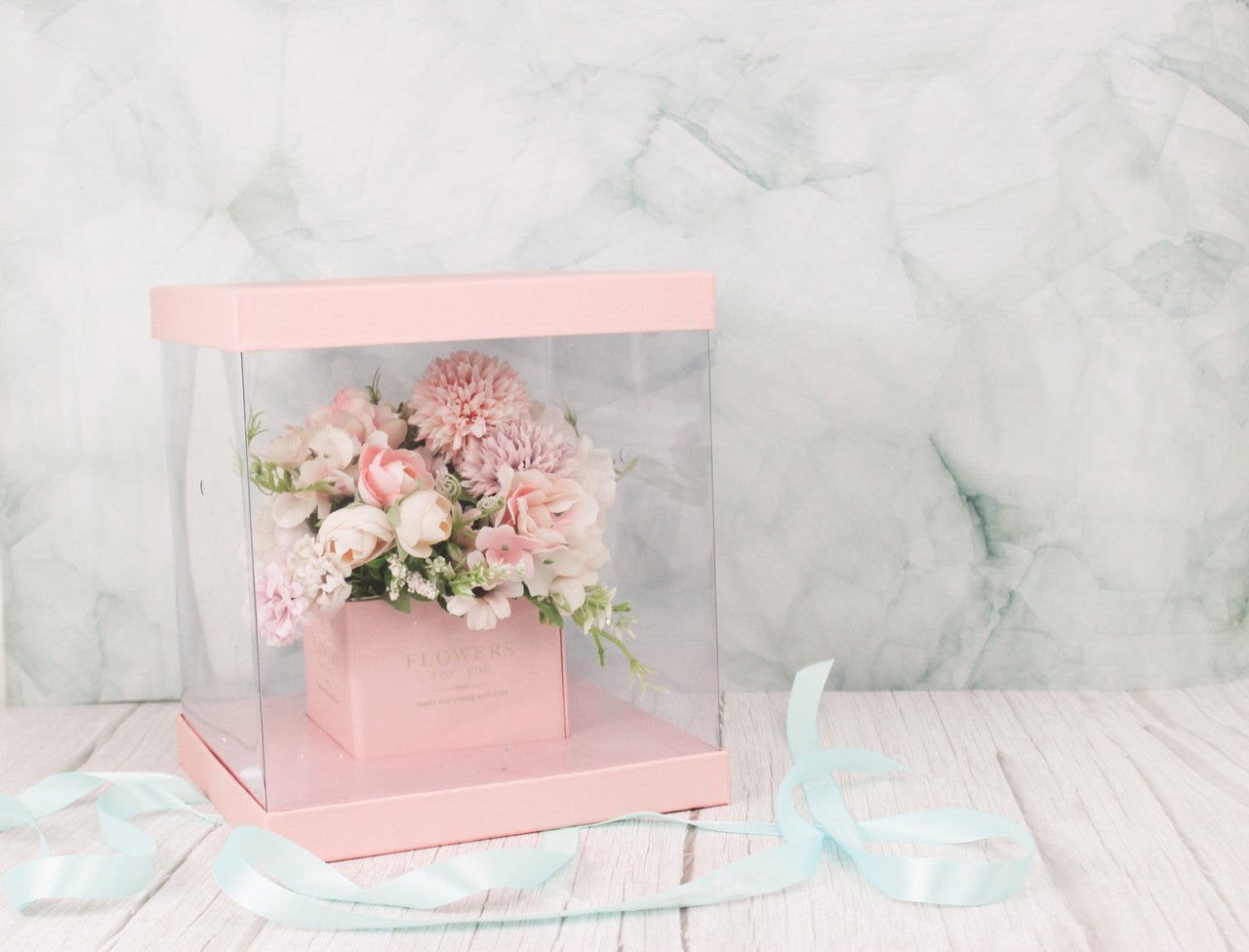 Square Clear Transparent PVC Flower Box with Lid and Base - Elegant Supply