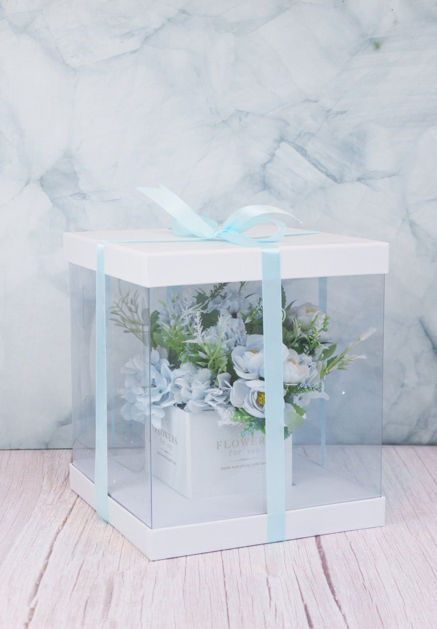 Square Clear Transparent PVC Flower Box with Lid and Base - Elegant Supply