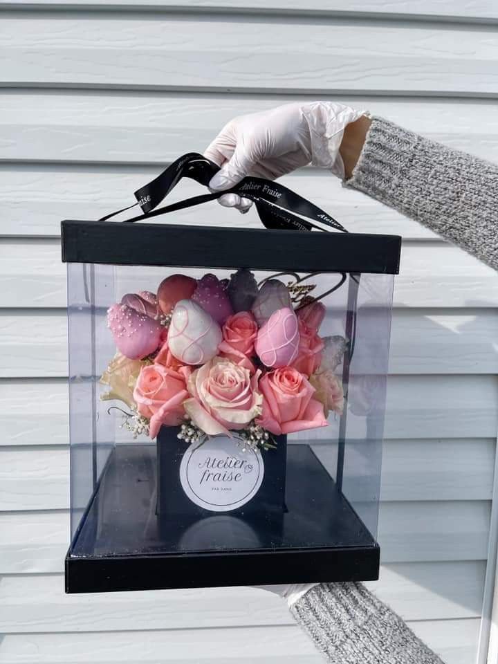 Square Clear Transparent PVC Flower Box with Lid and Base - Elegant Supply