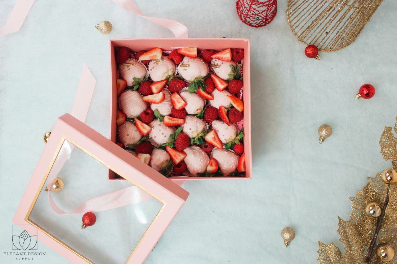 Square Gift Box with Clear Lid and Ribbon - Elegant Supply