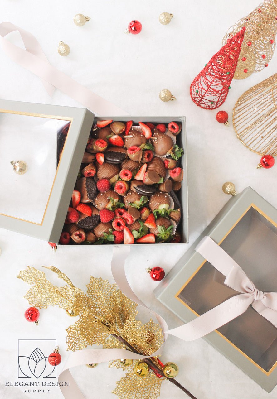 Square Gift Box with Clear Lid and Ribbon - Elegant Supply