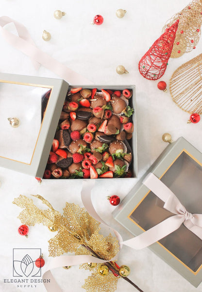 Square Gift Box with Clear Lid and Ribbon - Elegant Supply