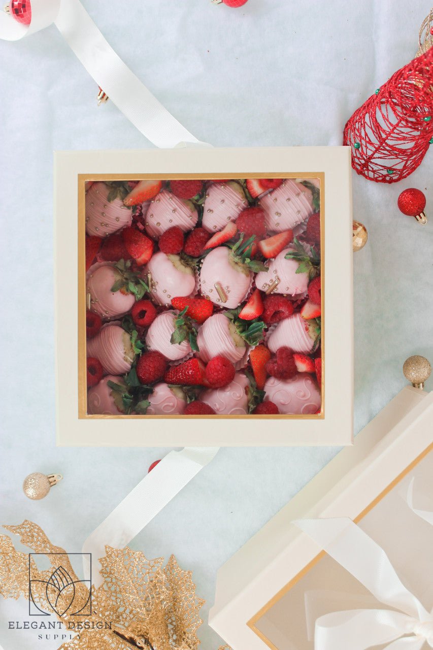 Square Gift Box with Clear Lid and Ribbon - Elegant Supply