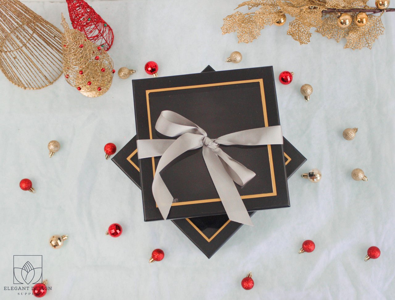 Square Gift Box with Clear Lid and Ribbon - Elegant Supply