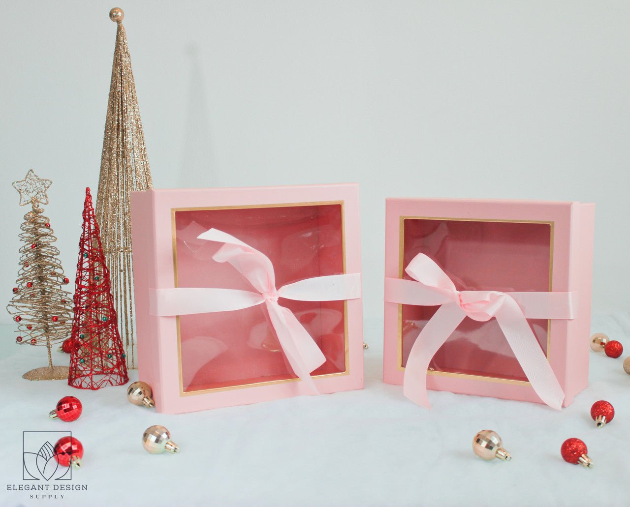 Square Gift Box with Clear Lid and Ribbon - Elegant Supply