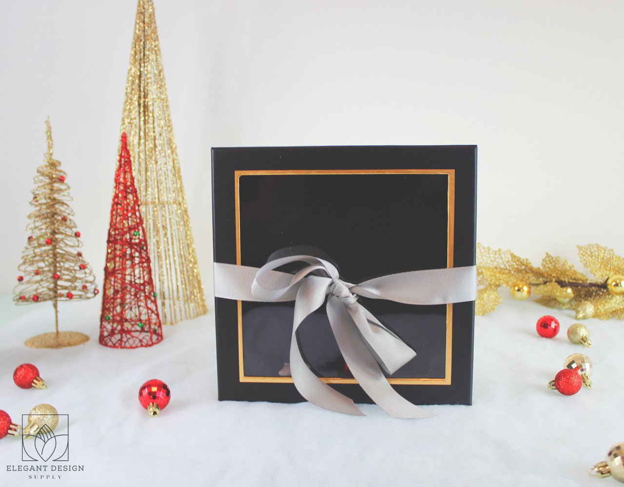 Square Gift Box with Clear Lid and Ribbon - Elegant Supply