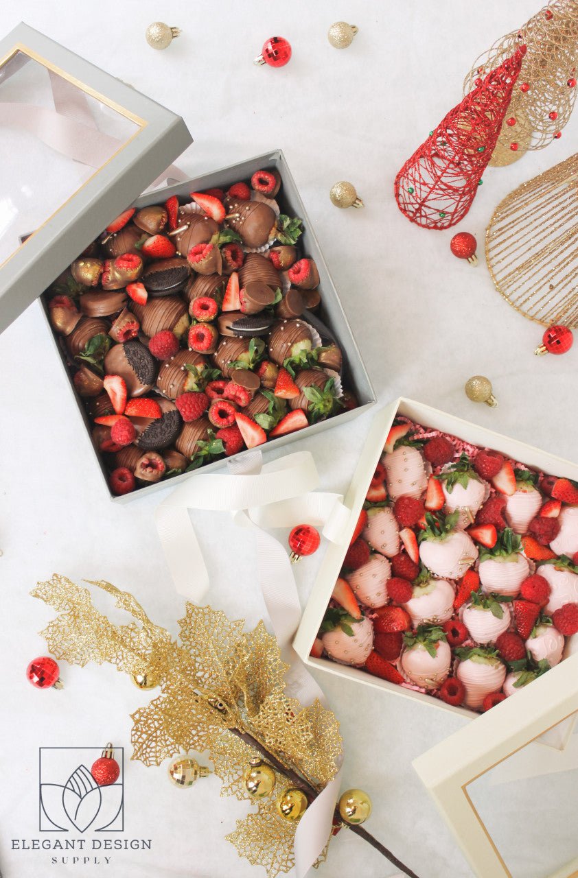 Square Gift Box with Clear Lid and Ribbon - Elegant Supply