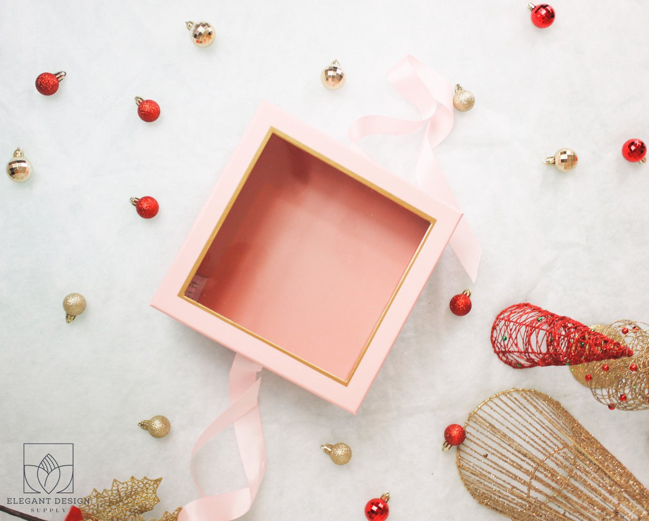 Square Gift Box with Clear Lid and Ribbon - Elegant Supply