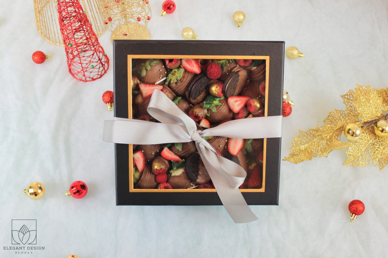 Square Gift Box with Clear Lid and Ribbon - Elegant Supply