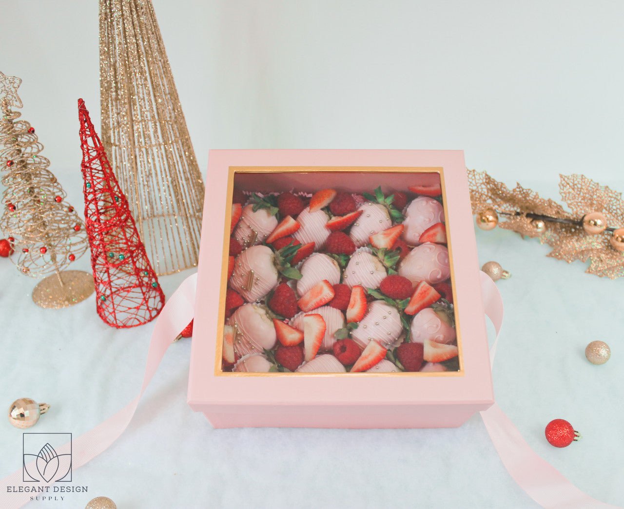 Square Gift Box with Clear Lid and Ribbon - Elegant Supply