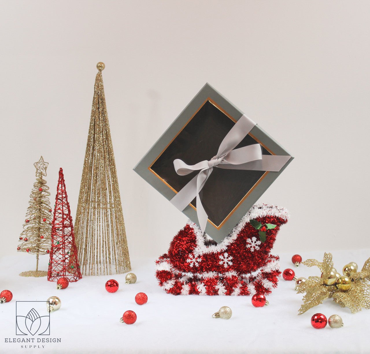 Square Gift Box with Clear Lid and Ribbon - Elegant Supply