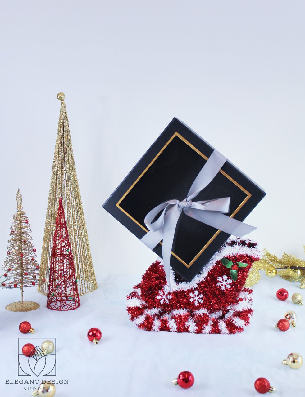 Square Gift Box with Clear Lid and Ribbon - Elegant Supply