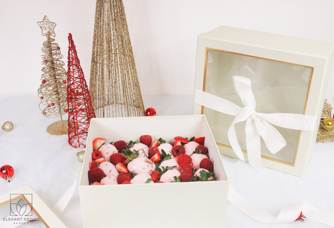 Square Gift Box with Clear Lid and Ribbon - Elegant Supply