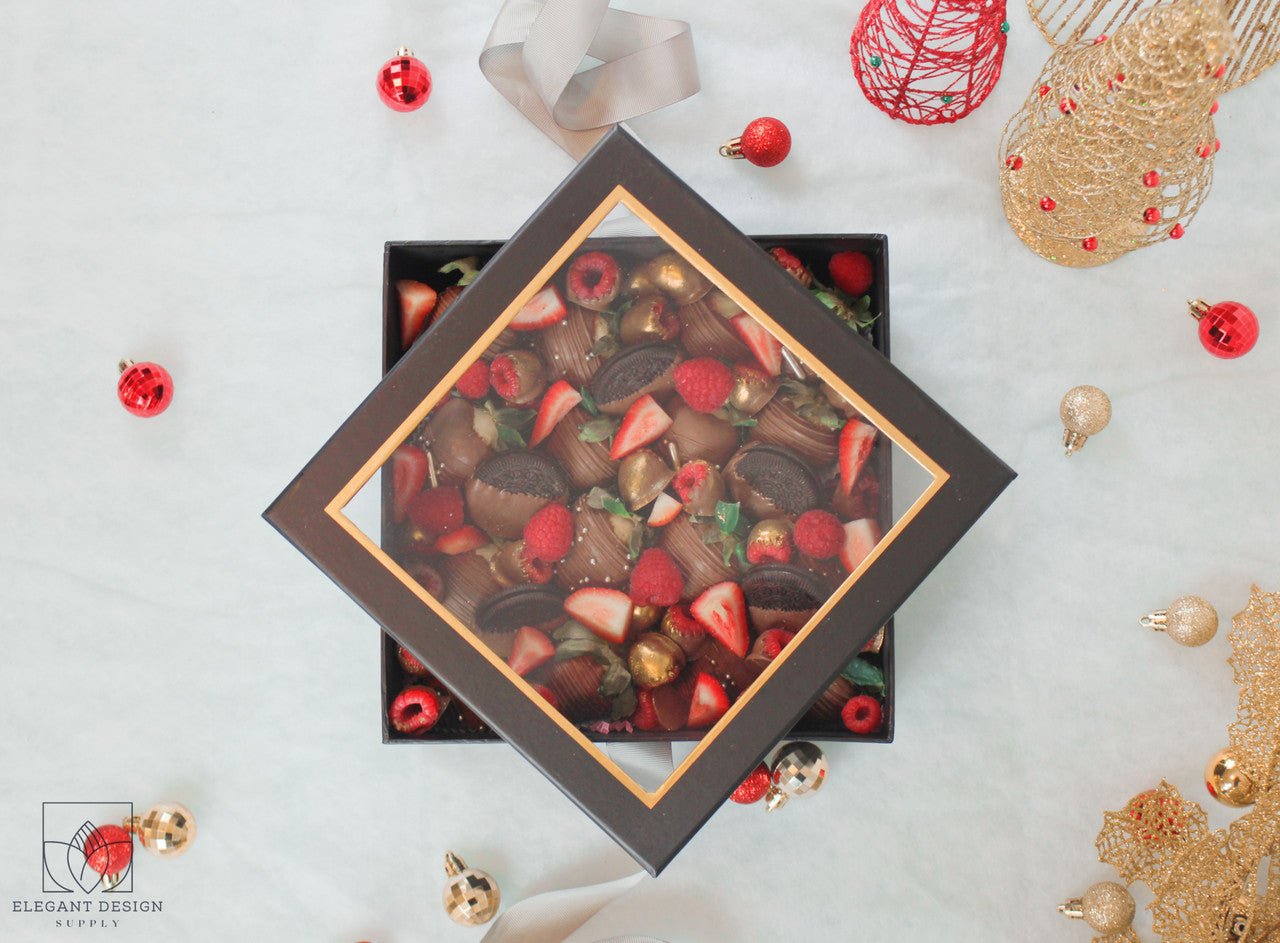 Square Gift Box with Clear Lid and Ribbon - Elegant Supply